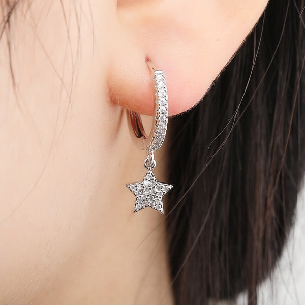 Orecchini Asimmetrici Luna E Stella Con Strass In Oro - Regalo Per Donne E Ragazze