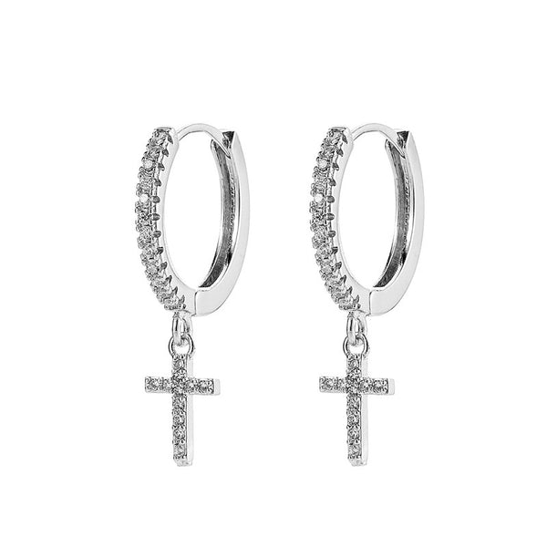 Orecchini pendenti a forma di croce in argento sterling, con gancio a goccia, per donna, fatti a mano, con amo da pesca alla moda - Italia Orecchini pendenti a forma di croce in argento sterling, con gancio a goccia, per donna, fatti a mano, con amo da pesca alla moda - Italia