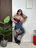 Jeans Wide Leg Vintage Print