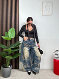 Jeans Baggy Washed con Tasche Utility
