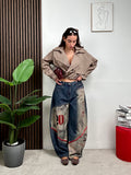 Jeans Wide Leg Vintage Print