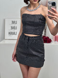 Coordinato in denim con strass