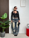 Jeans Baggy Washed con Tasche Utility