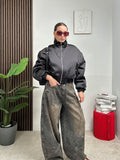 Bomber Cropped Effetto Satinato