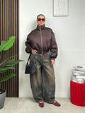 Bomber Cropped Effetto Satinato