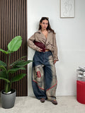 Jeans Wide Leg Vintage Print