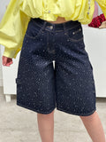 Bermuda lavaggio scuro con strass
