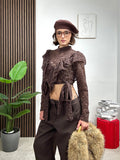 Maglia Crop in Pizzo con Ruches