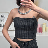 Coordinato in denim con strass