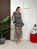 Abito Lungo Animalier con Piume