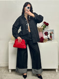 Coordinato in denim con piegone