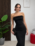 Vestito Midi Feather Glam